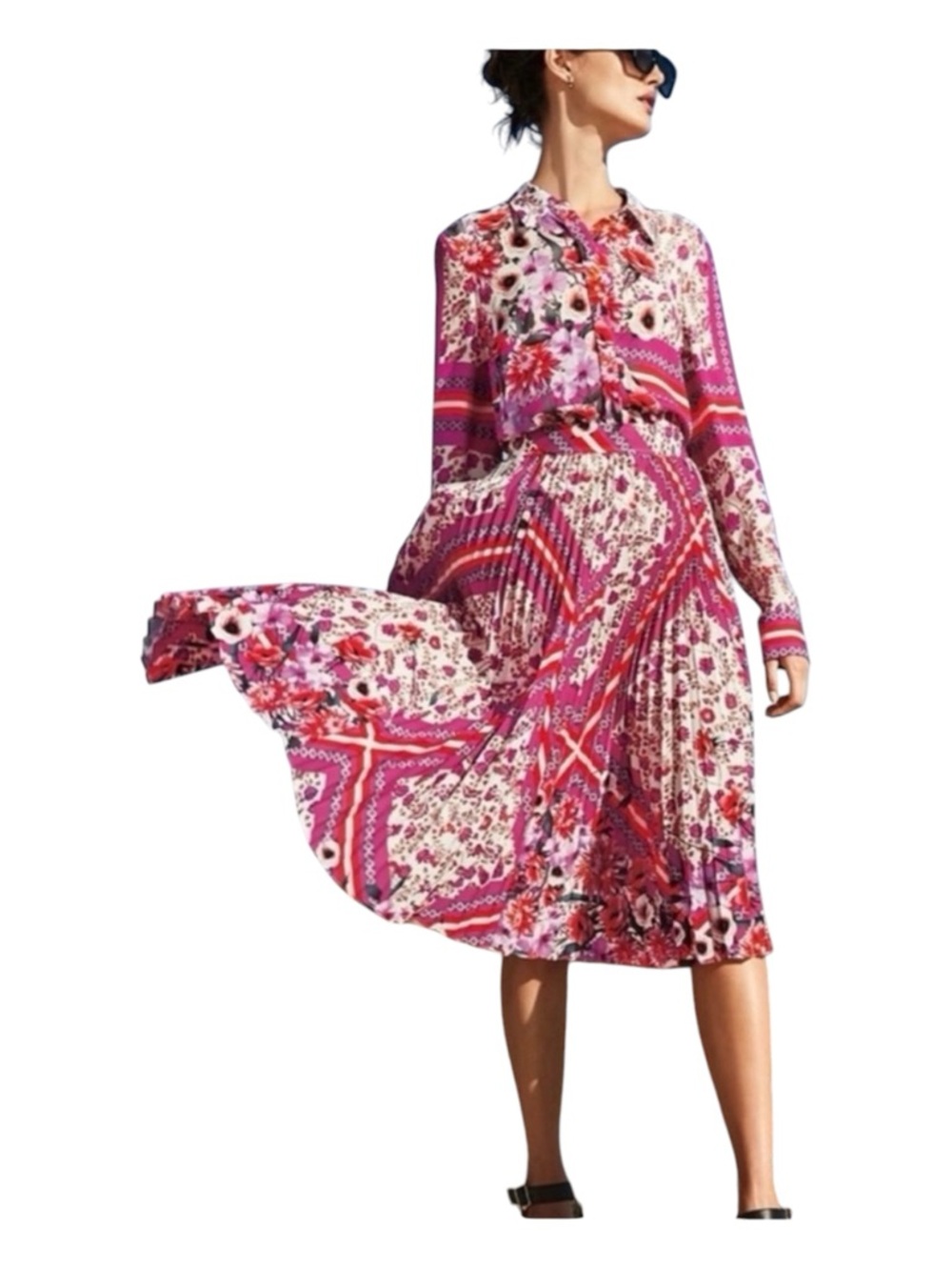 ELIE TAHARI Delilah Floral Pleated Midi Skirt, Size 8.